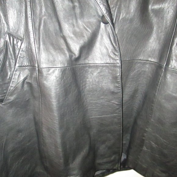 Black Leather A-Line Jacket/Coat Unstructured Shoulders Size 14 Short - Picture 6 of 9